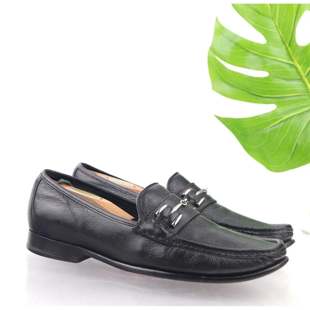 Cole Haan Mens Wyatt Bit Strap Loafers Size 9.5 M Black Leather Moc Dress Shoes